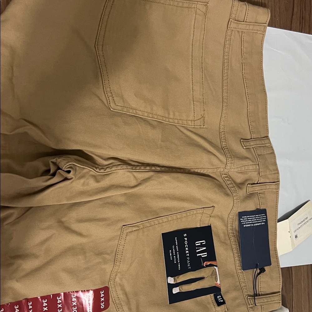 NWT Gap Men’s Stretch Slim Fit 5 Pocket Soft Stretch Pant Twill Tannin Tan 34x30 - Picture 6 of 6